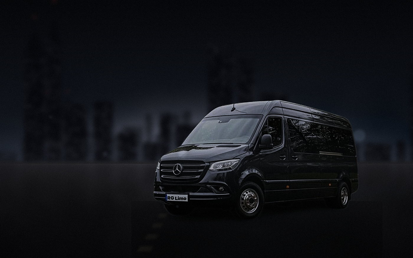 Black Mercedes-Benz Sprinter van staged outside a downtown Los Angeles venue before a morning general session