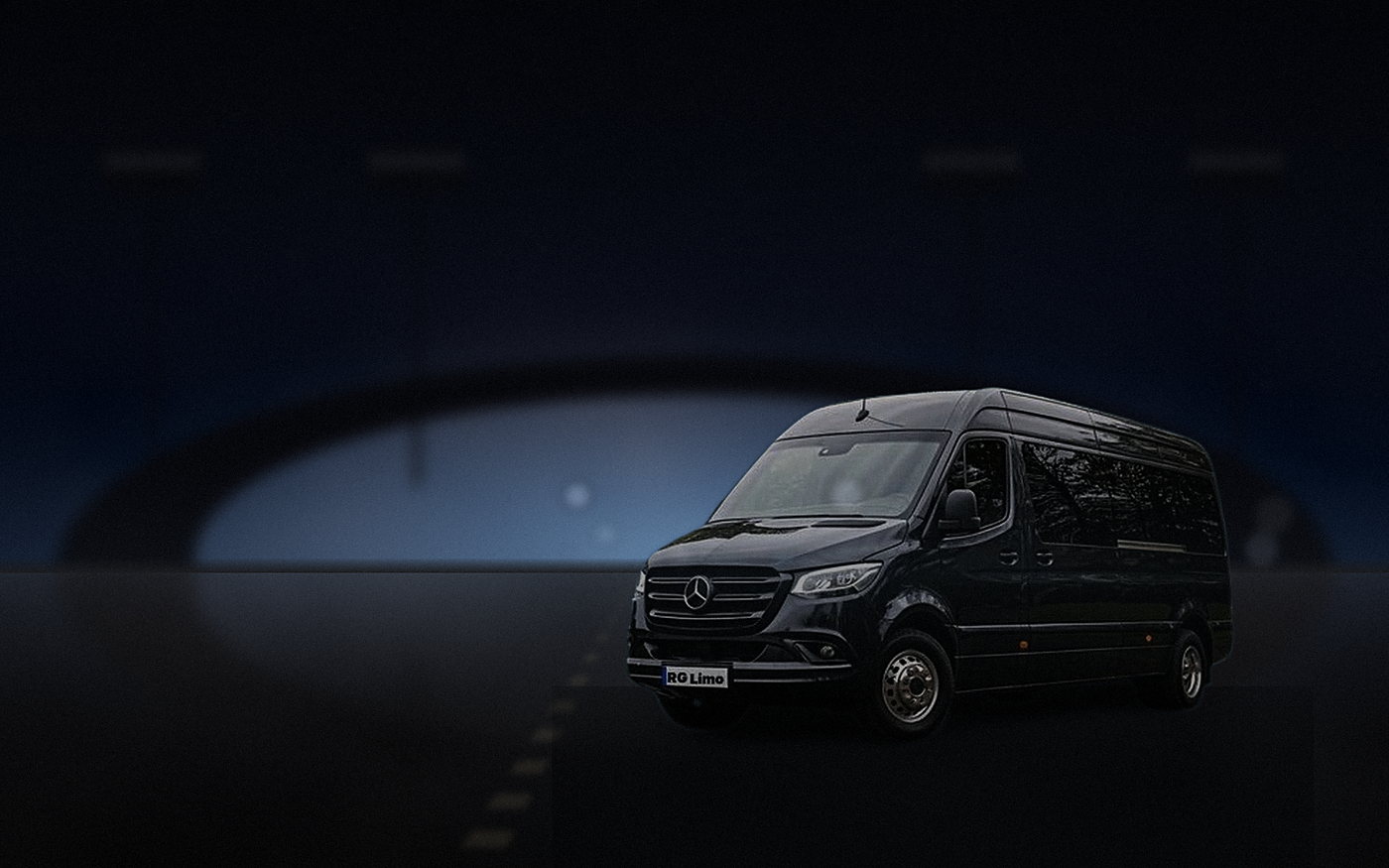 Black Mercedes-Benz Sprinter van outside a floodlit Los Angeles stadium after the final whistle