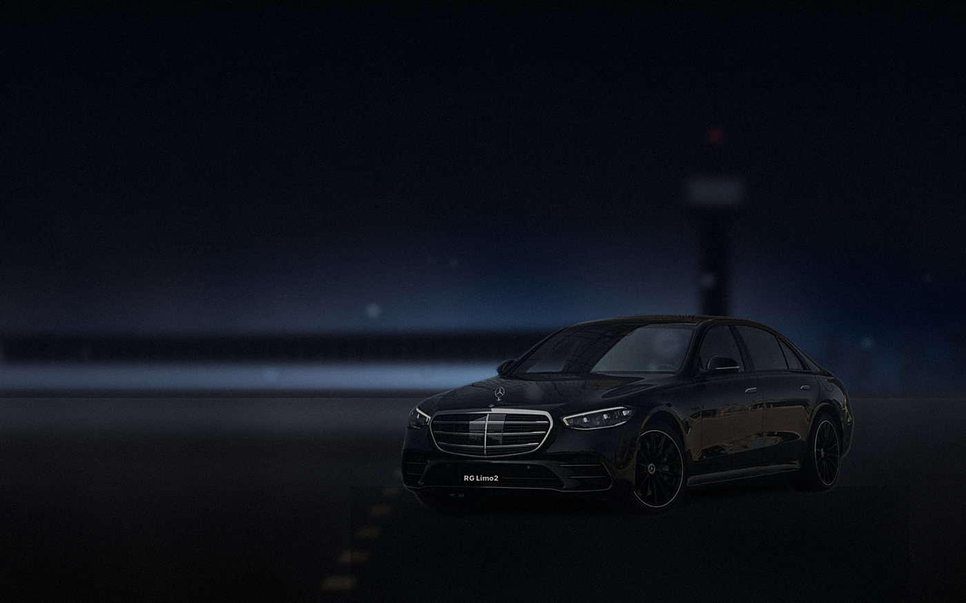 Black Mercedes-Benz S-Class sedan arriving at the LAX departures level under terminal lighting