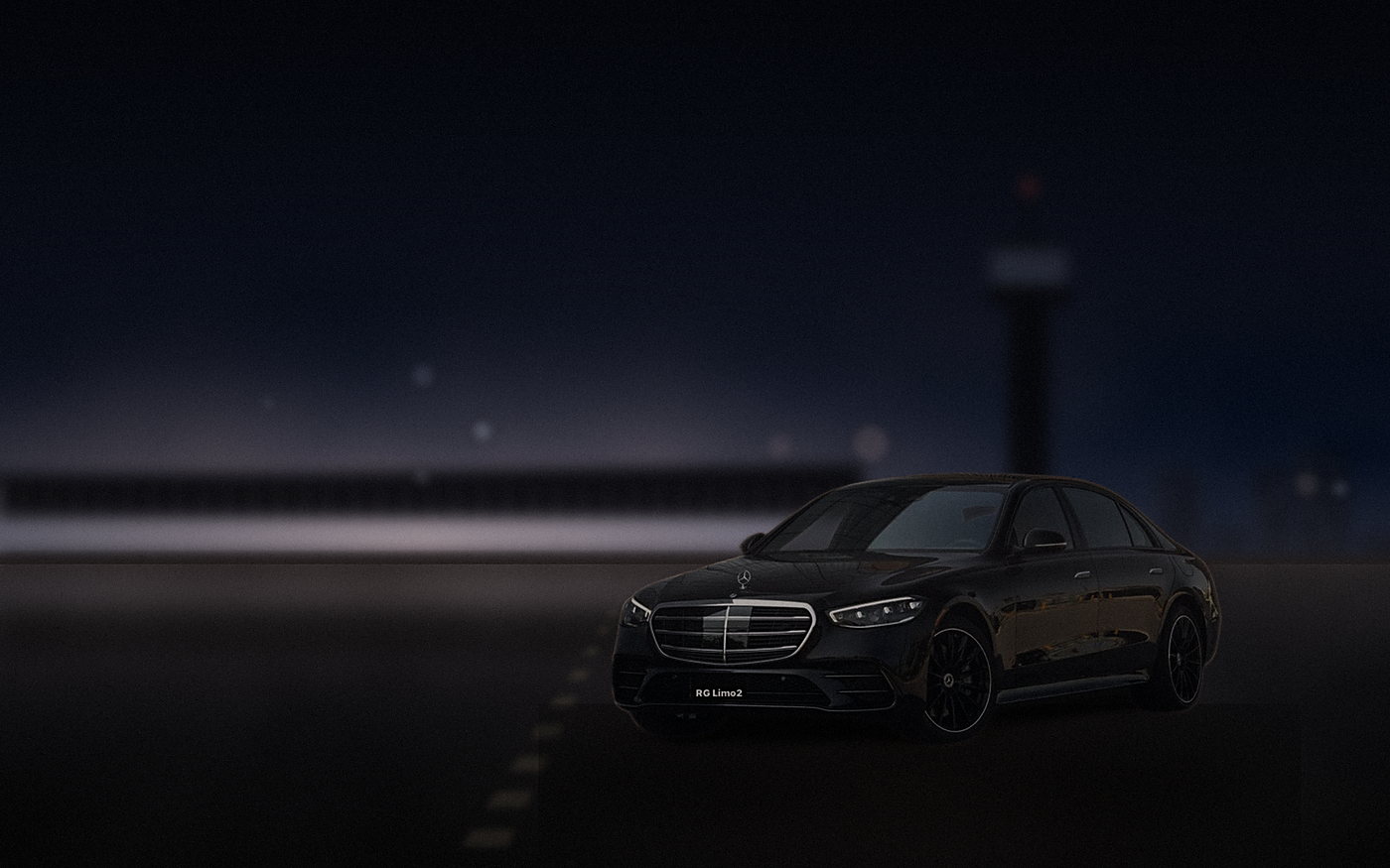 Black Mercedes-Benz S-Class sedan at the LAX kerb before sunrise on an early departure