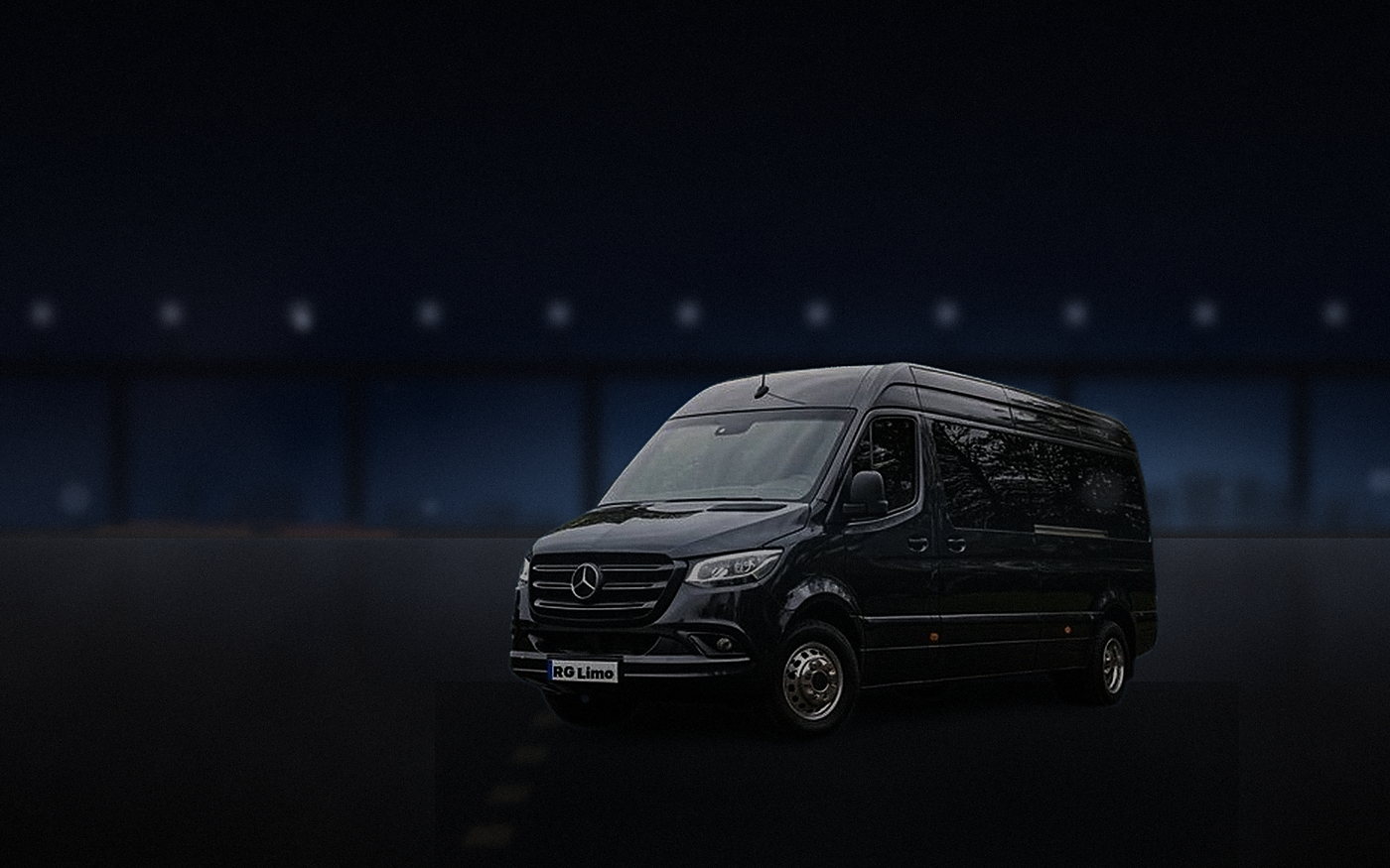 Black Mercedes-Benz Sprinter van on the I-5 at night on the long run down to San Diego