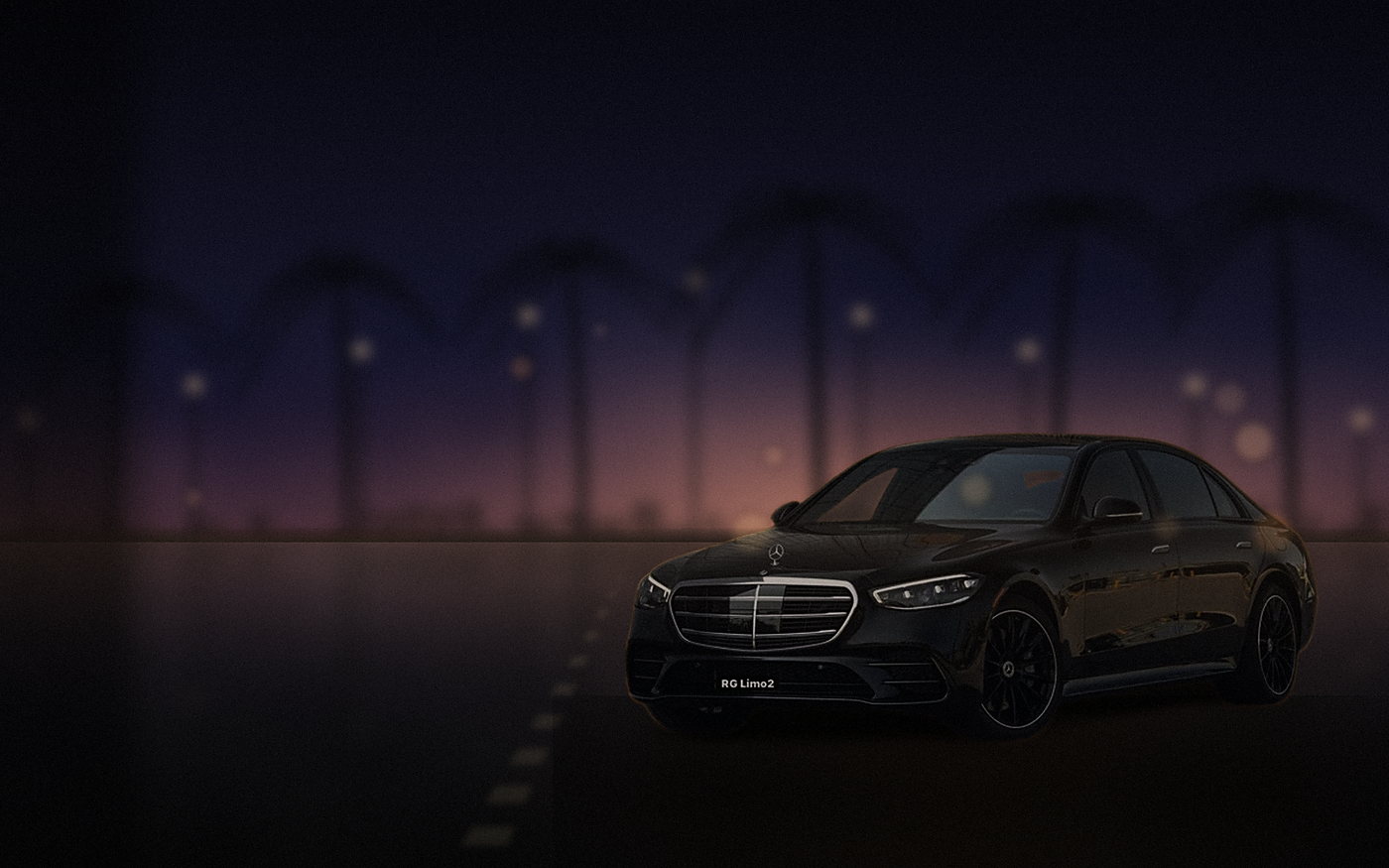 Black Mercedes-Benz S-Class sedan on a Los Angeles boulevard at dusk between appointments