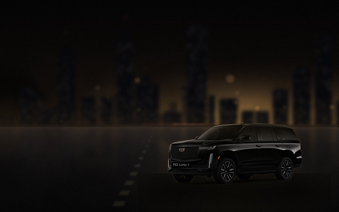 Black Cadillac Escalade at a downtown Los Angeles kerb in warm evening light