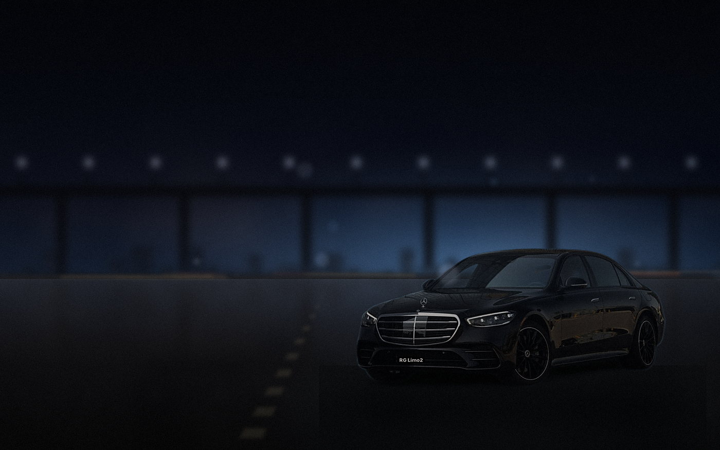 Black Mercedes-Benz S-Class sedan moving between Los Angeles meetings after dark