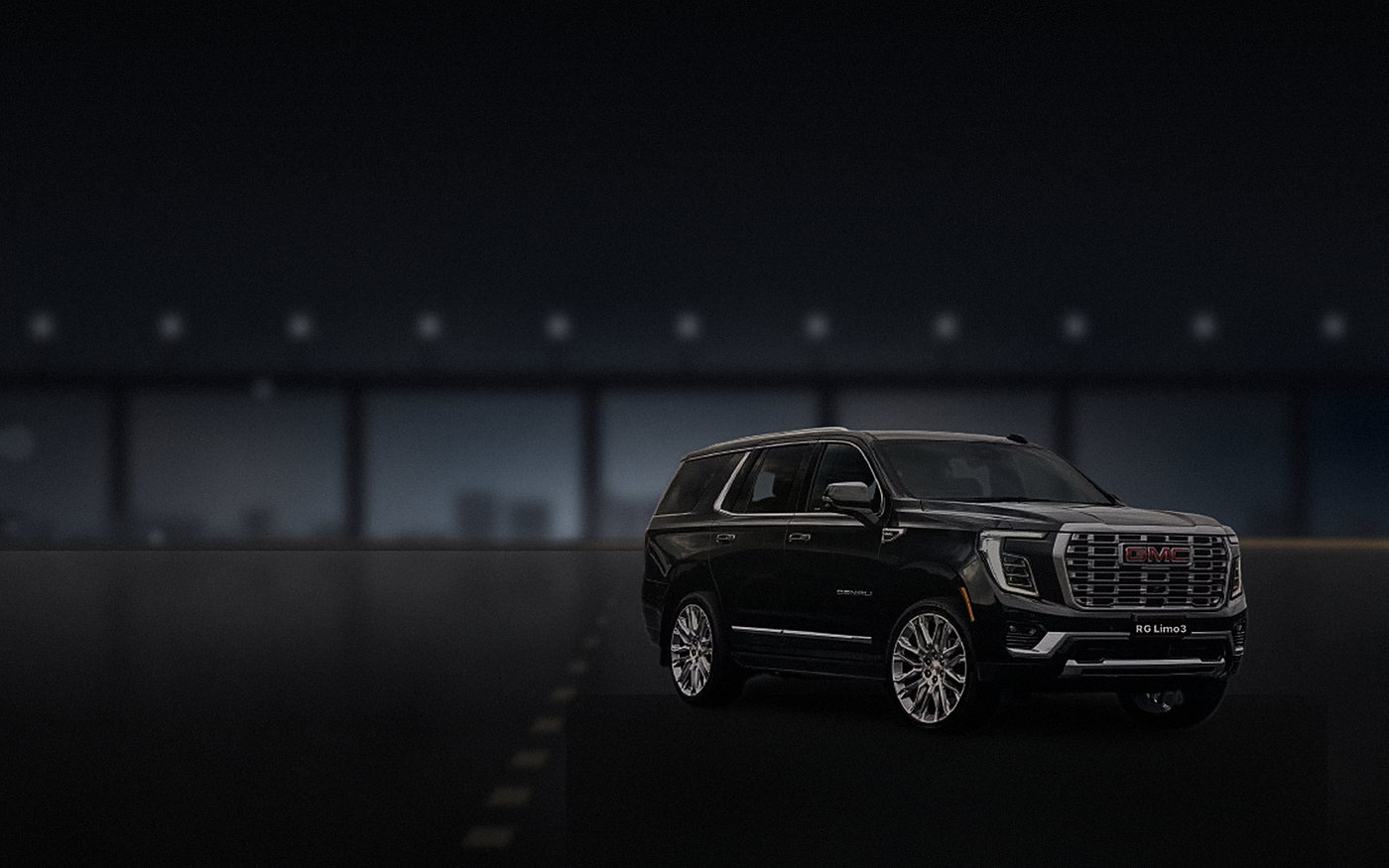 Black GMC Yukon Denali on a Los Angeles freeway in early-morning light