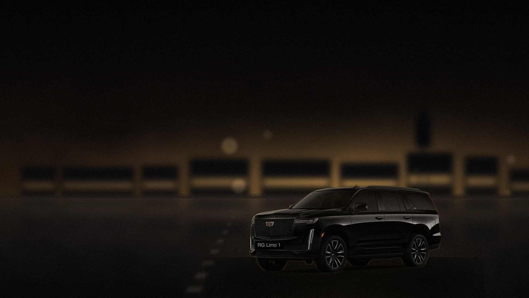 Black Cadillac Escalade outside a Hollywood soundstage at night before an airport run