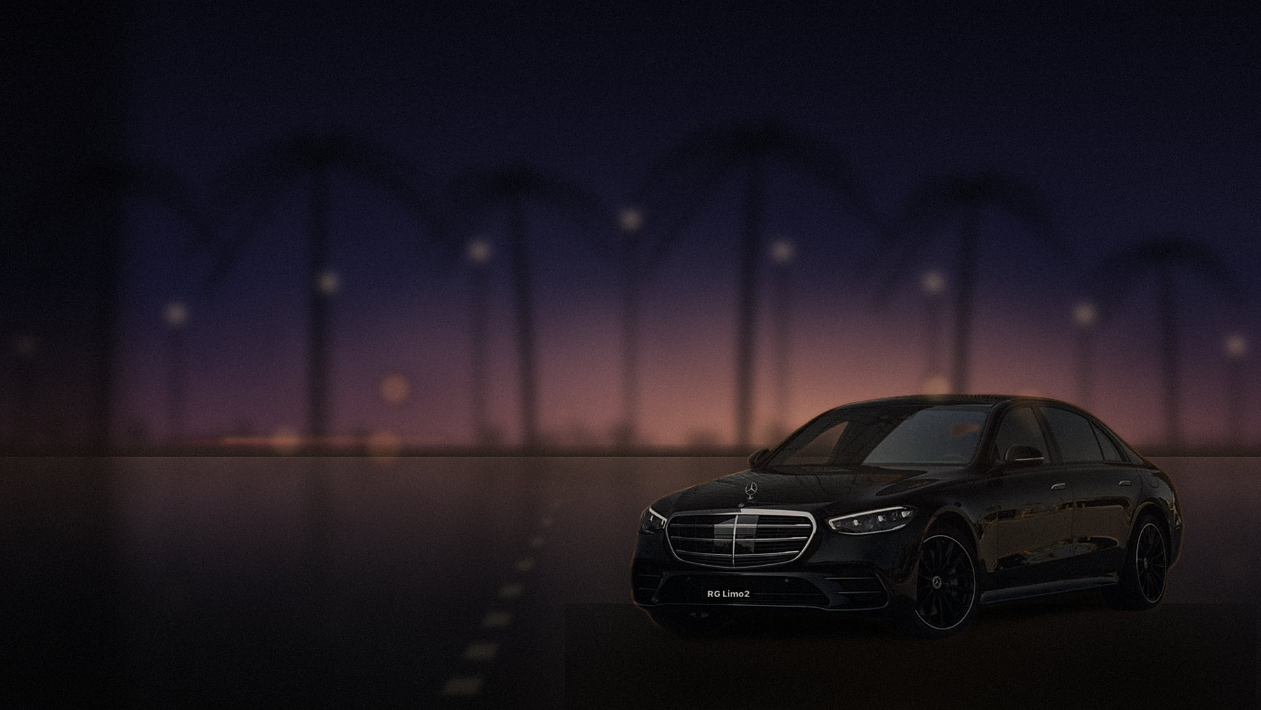 Black Mercedes-Benz S-Class sedan waiting at the kerb in Los Angeles with the chauffeur standing by the door