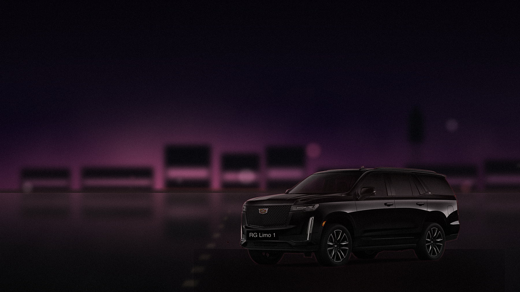 Black Cadillac Escalade at a private entrance in Los Angeles under low light
